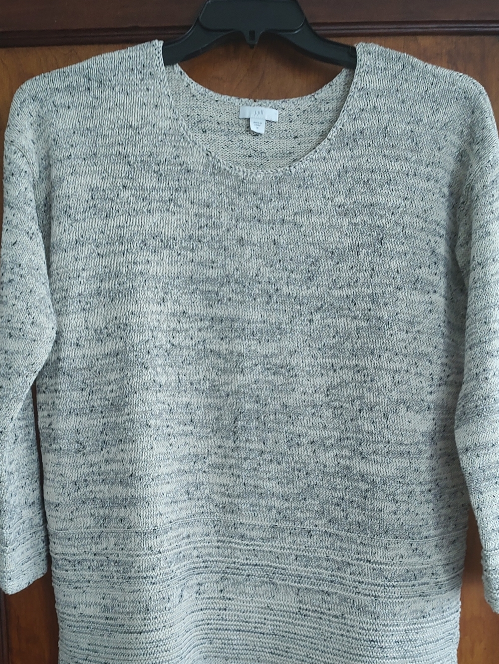 J. Jill Cream and Gray Marled Scoop-Neck Sweater